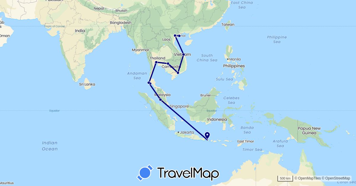 TravelMap itinerary: driving in Indonesia, Cambodia, Malaysia, Thailand, Vietnam (Asia)